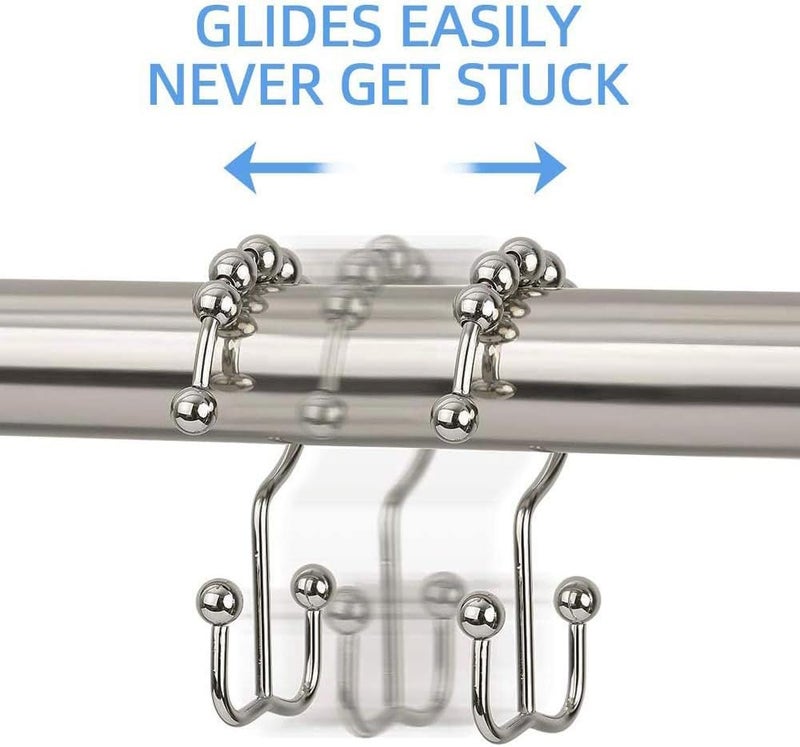 DAWNER Shower Curtain Hooks Rings  Rust Proof Hooks  Metal Easy Glide Double Shower Rings Hooks  Stainless Steel Shower Curtain Hangers for Bathroom Shower Curtains  Set of 12 Hooks  Brushed Nickel - Image 3